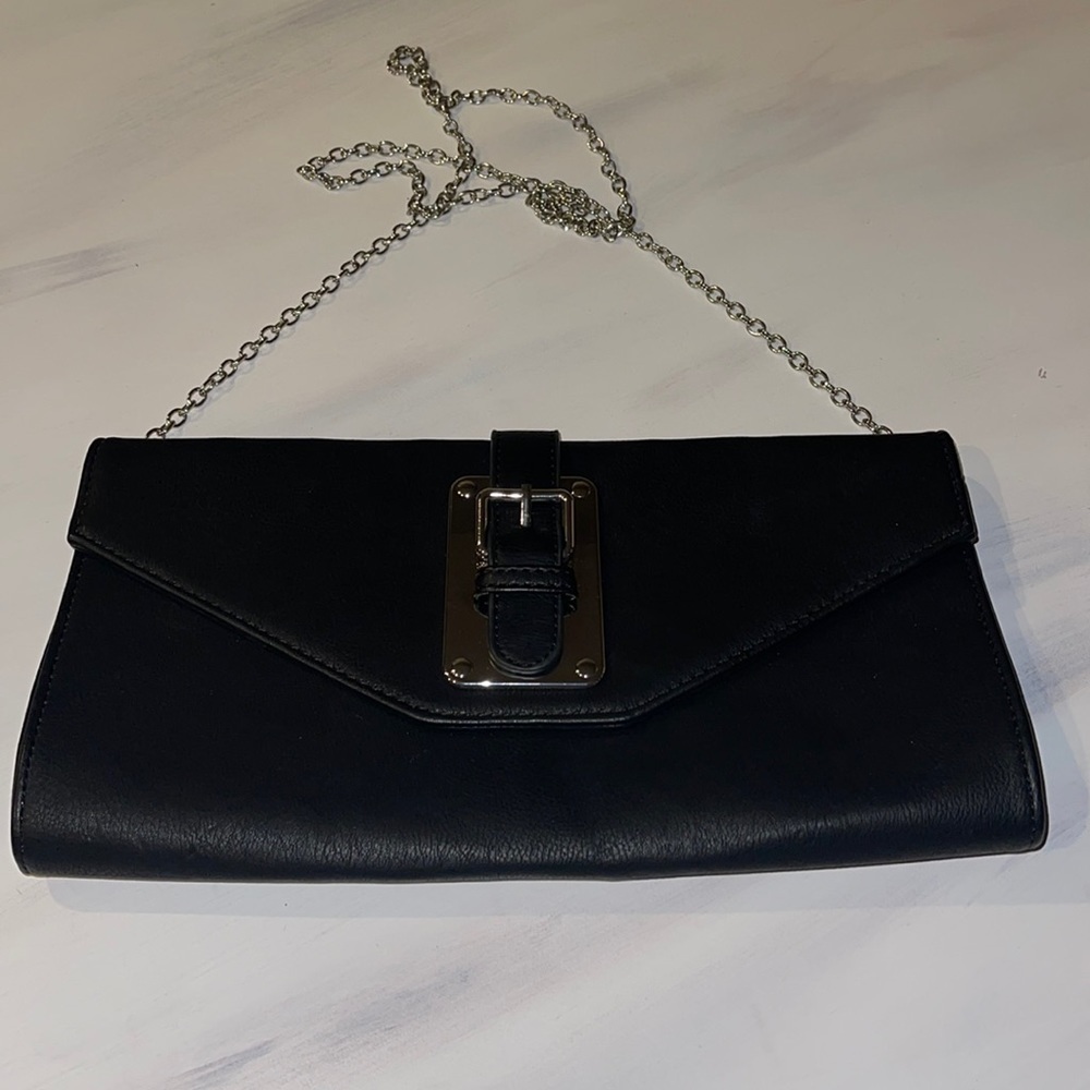 Grey clutch purse with removable strap